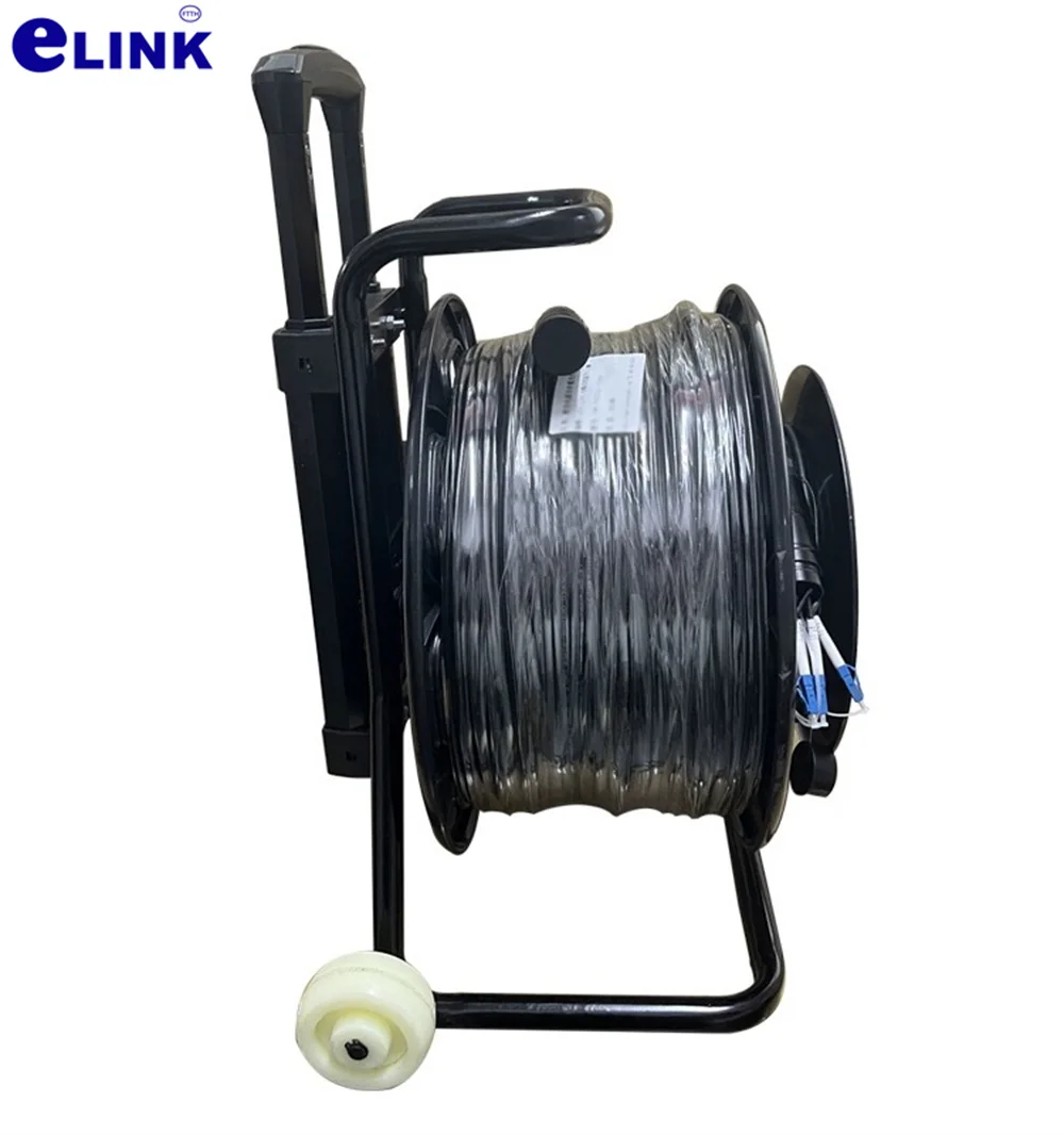 Outdoor fiber optic patch cord 2/4/6/8cores 500mtr 5mm singlemode SM armored TPU LSZH with drum wheels with retractable pull rod