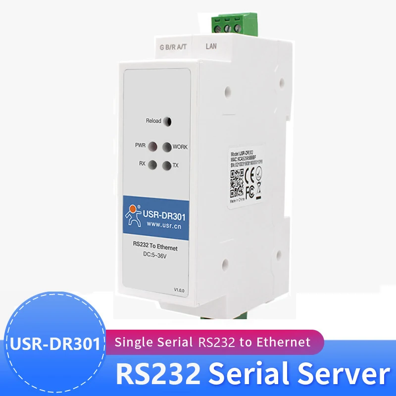 USR-DR301 DIN-Rail Modbus RS232 Serial port TO Ethernet Converter bidirectional transparent transmission between RS232 and RJ45