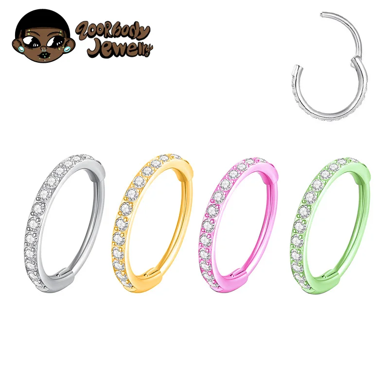 ZOOR ASTM F136 Titan Slim Huggie Hoop Ohrring 16G CZ Knorpel Helix Ohrläppchen Klapp-Ohrring Piercing Anodisierter Körperschmuck