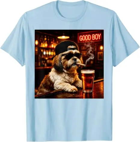 Lustiges Shih Tzu beim Biertrinken Grafik-T-Shirt „Guter Junge Hund“ Meme Y2k Hundebesitzer Nachtclub Bar Leben Grafik-Bekleidung Trinkfeste Männerkleidung – Detail 17