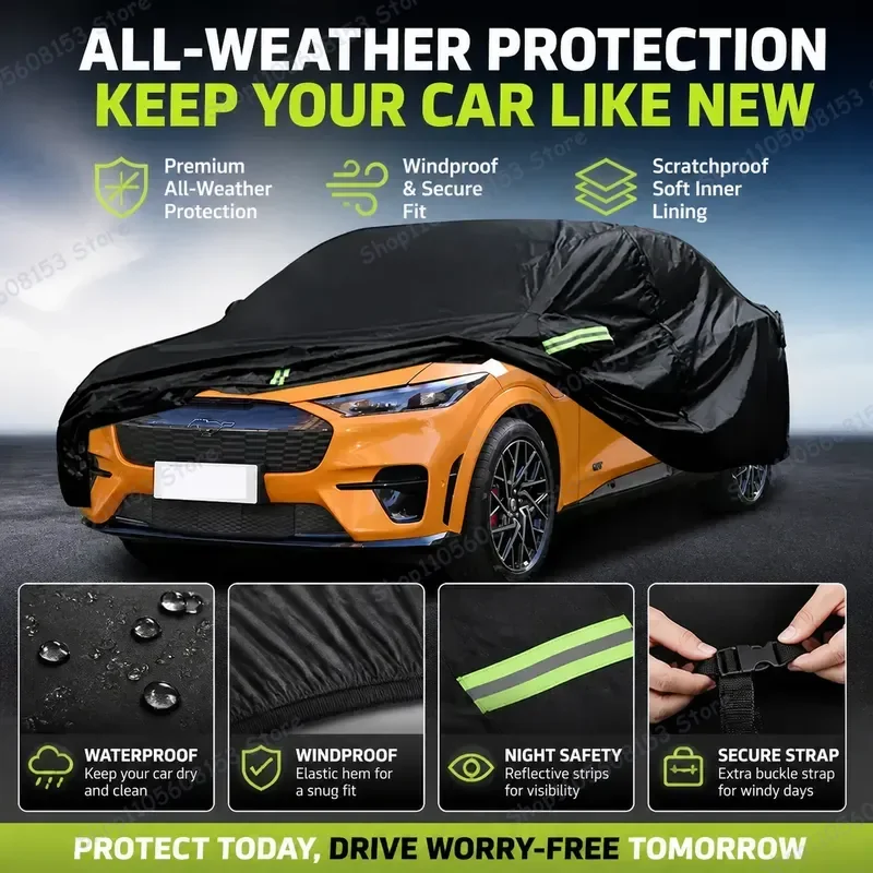 For Ford Mustang Mach E Full Coverage Outdoor Car Cover Waterproof UV Resistant Dustproof Snow Proof All Weather Protection