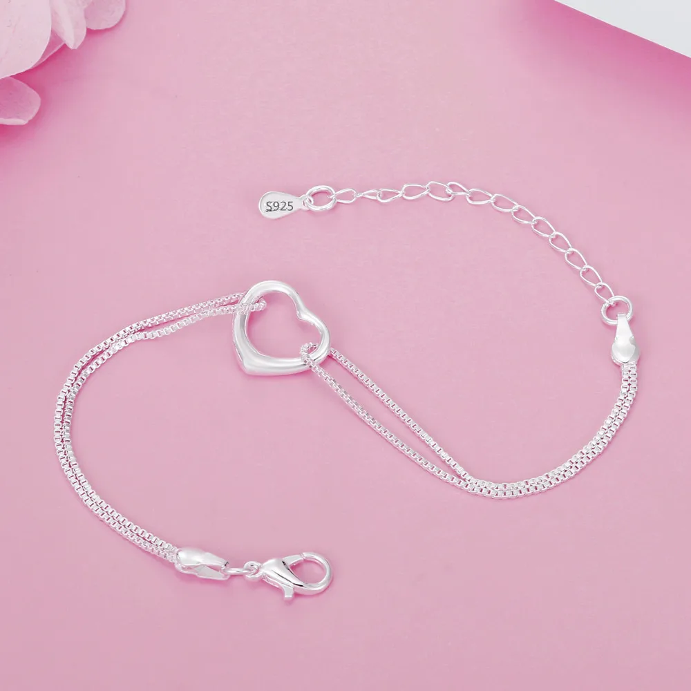 

New Classic 925 Sterling Silver Charm Heart Bracelet For Women Fashion Designer Party Wedding Accessories Jewelry Christmas Gift