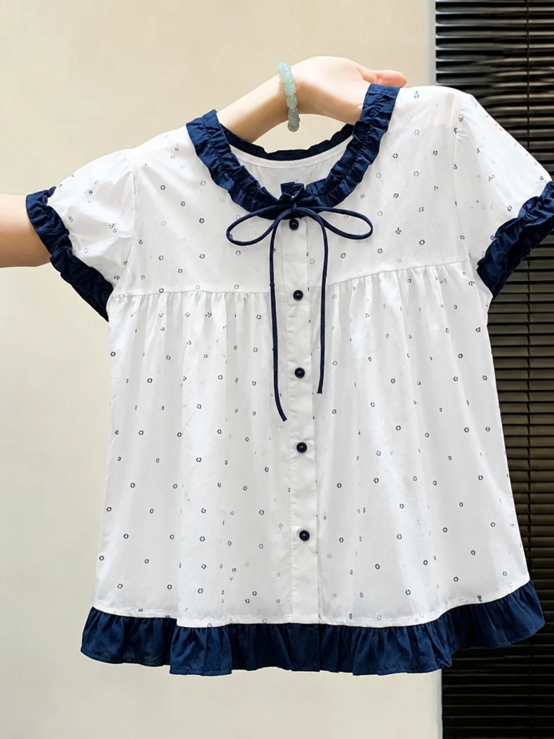 

Loose Short Sleeve Women's Shirt Color Block Design Wood Grain Style Korean Commute Fashion Summer New Arrival