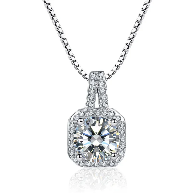 Fashion Female Necklace Soild 925 Sterling Silver Big Square Zircon Choker Necklace Pendants Collier Necklace Femme Short Chain