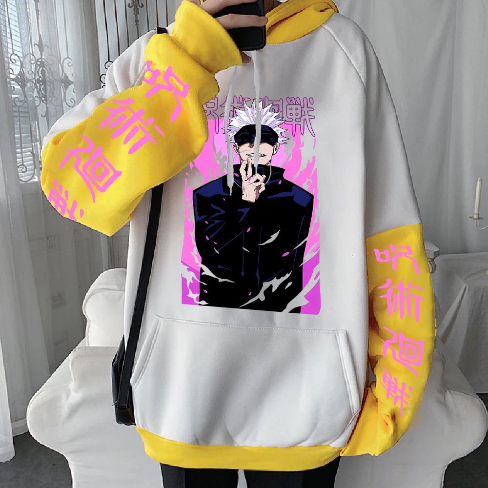حار مانغا Jujutsu Kaisen Satoru Gojo الجرافيك هوديس المتضخم مقنعين البلوز طويلة الأكمام قلنسوة من القطن الرجال ملابس حريمي #2
