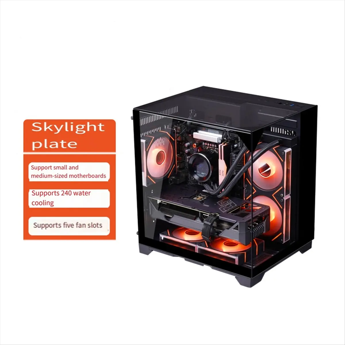 (BAAY) PC Case Sea View Room Gaming Computer Desktop M-ATX Motherboard Double-Sided Tempered Glass PC Gamer Cabinet