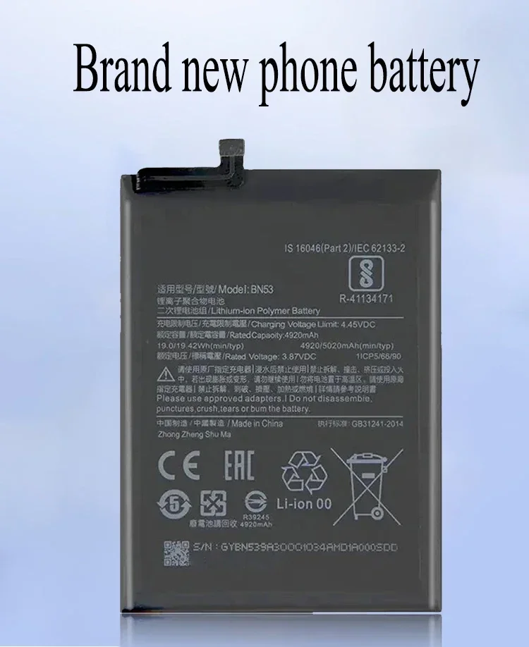 New 100% original BN53 Battery For Redmi Note 9 Pro Max/ Redmi Note 9 Pro 4G Global /Redmi Note 10 Pro Max phone Batteries