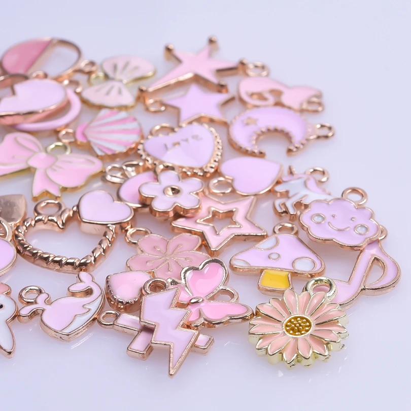 

10/20/30PCS Pink Colour Alloy Pendants For The Making Of Bracelets And Earrings Lovely Handcrafted Jewelry Making Supplies