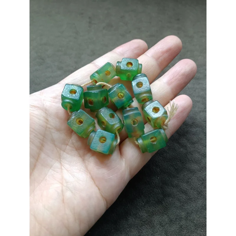 Tibetan Backflow Old Pulp Green Agate Accessories Bracelet Beads