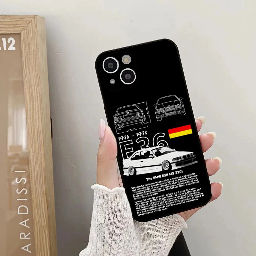 M3 E36 Power Maglietta Camiseta Car Phone Case For iPhone 16,15,14,13,12,11 Plus,Pro,Max,XR,XS,X,7,8 Plus,SE,Mini Silicone Soft