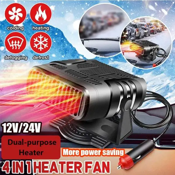 Universal 12V 24V Car Heater 4in1 Fast Windshield Defrost Defogger 360 Degree Rotation Interior Air Heater for Truck Van Vehicle