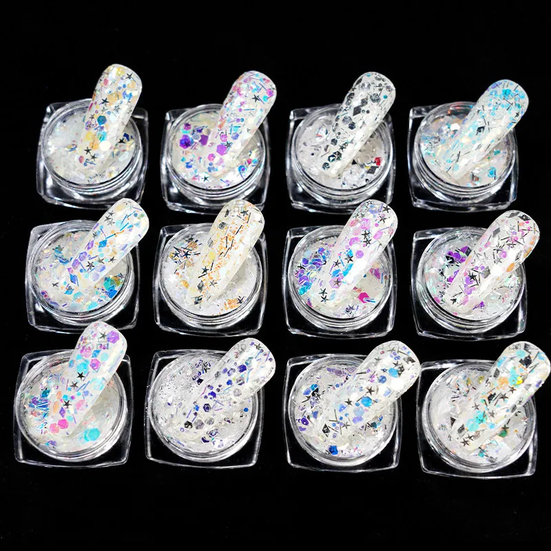 

12 Box/Set Sparkly Glitter Mermaid Sequins Mix Flakes Colorful Mirror Effect Paillette Manual DIY Decoration UV Polish Sequins