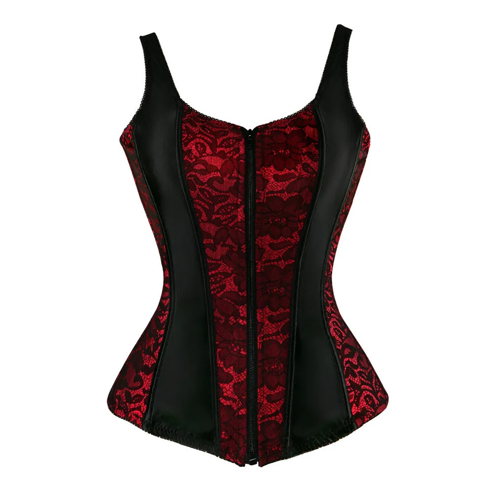 

Women Overbust Corset with Shoulder Strap Vintage Brocade Bustier Plus Size Corselet