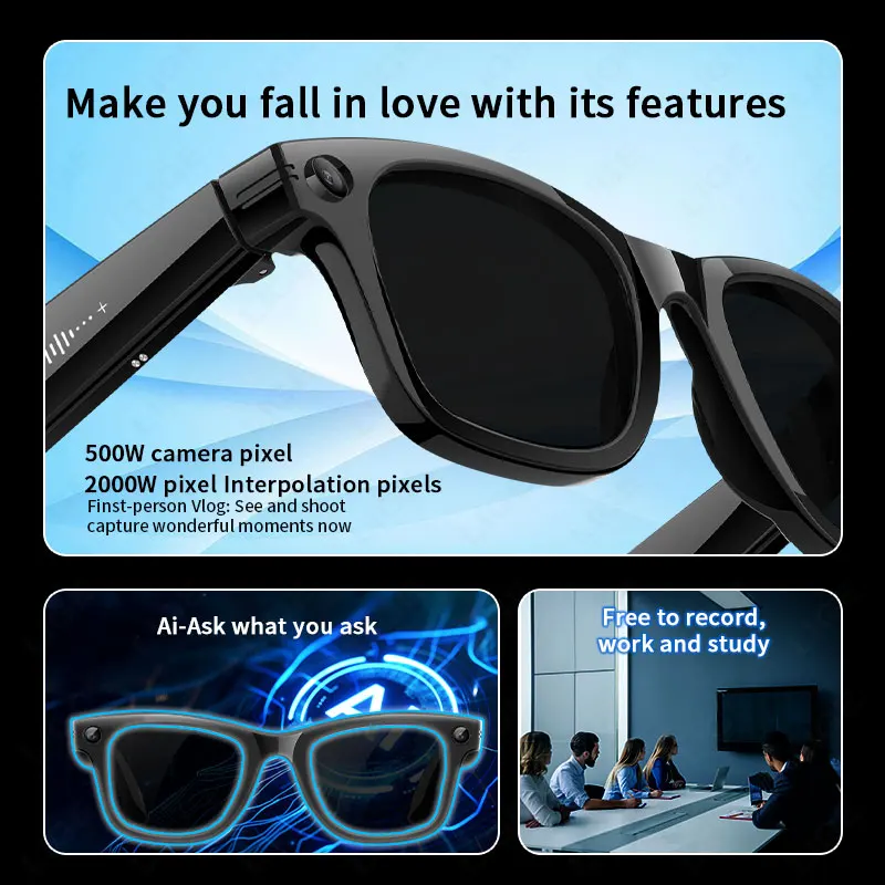 LIGE Video Recording Sunglasses 2025 New 5MP Camera Bluetooth Call Music Play Languages Translation AI Smart Glasses Men Women
