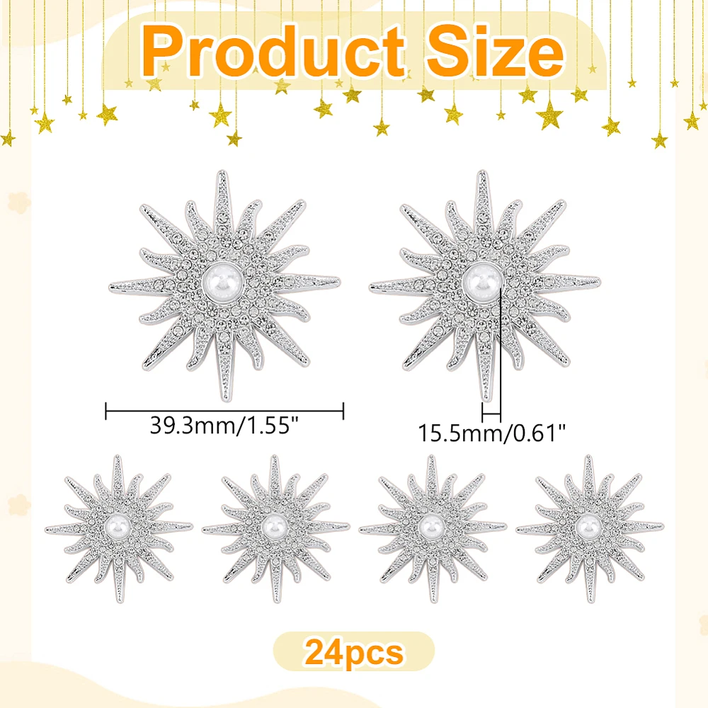 24Pcs Rhinestone Star Burst Brooch Pins Sparkling Snowflake Pearl Lapel Collar Pins Clip Dainty for Clothes Backpacks Sweater