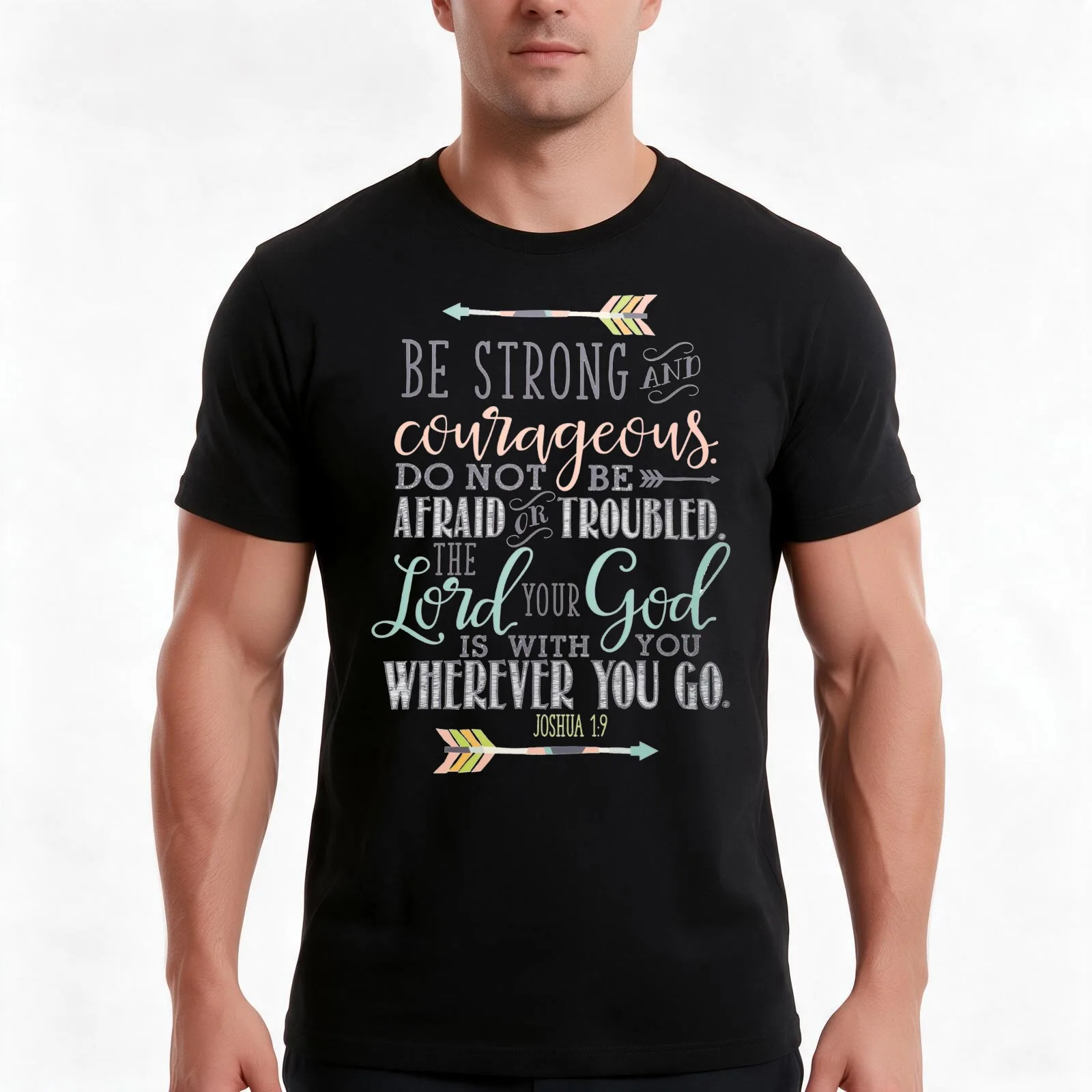 Joshua 1:9 Bible Verse T-Shirt, Summer Casual Cotton Tee, Oversized Streetwear Tops, Vintage Graphic Print, Unisex Men Women
