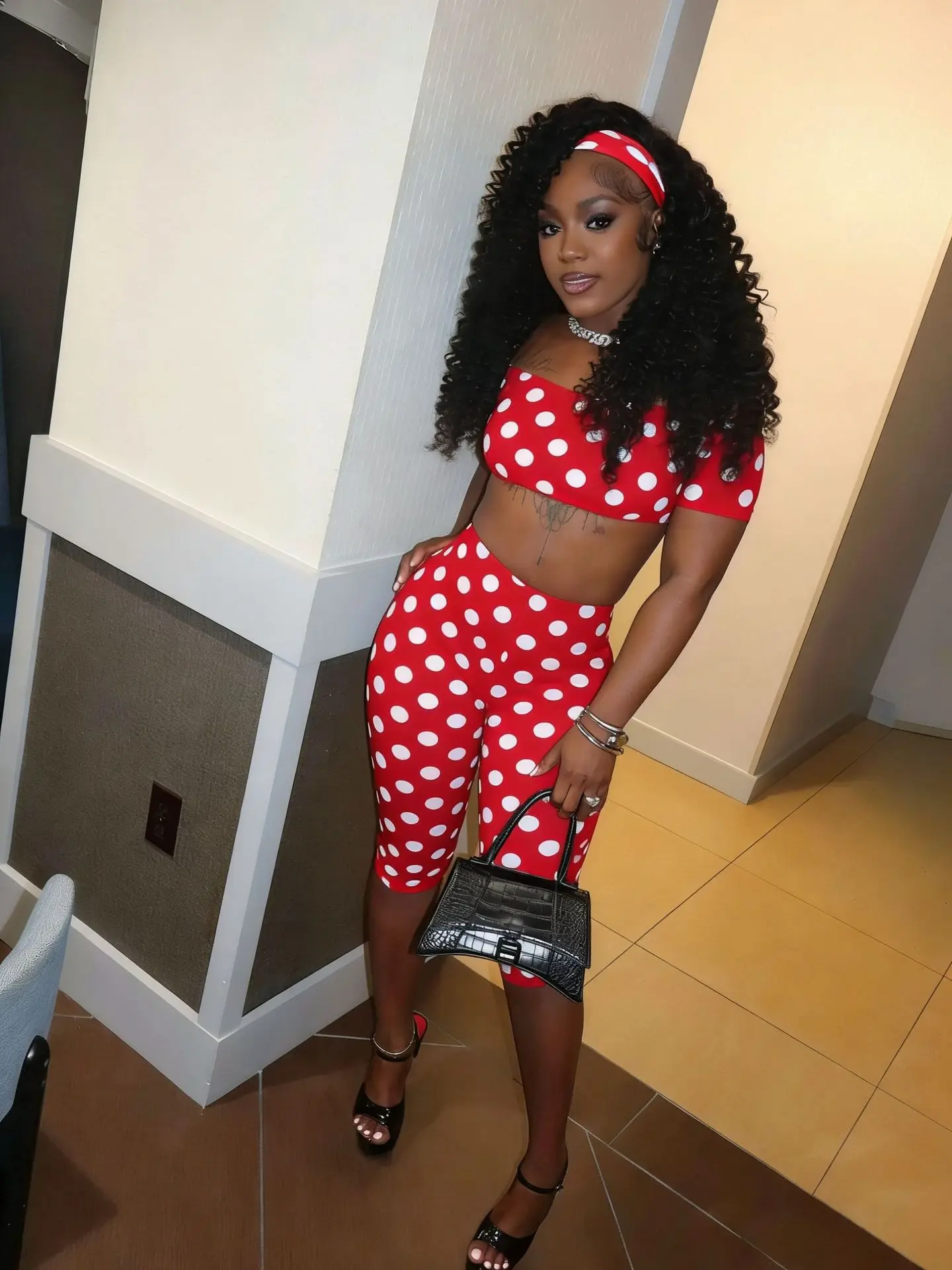 

Woman Off Showlder Sexy Polka Dot Print 2 Pieces Set for Sleeveless Backless Crop Top+Pants Female Streetwear Clothing
