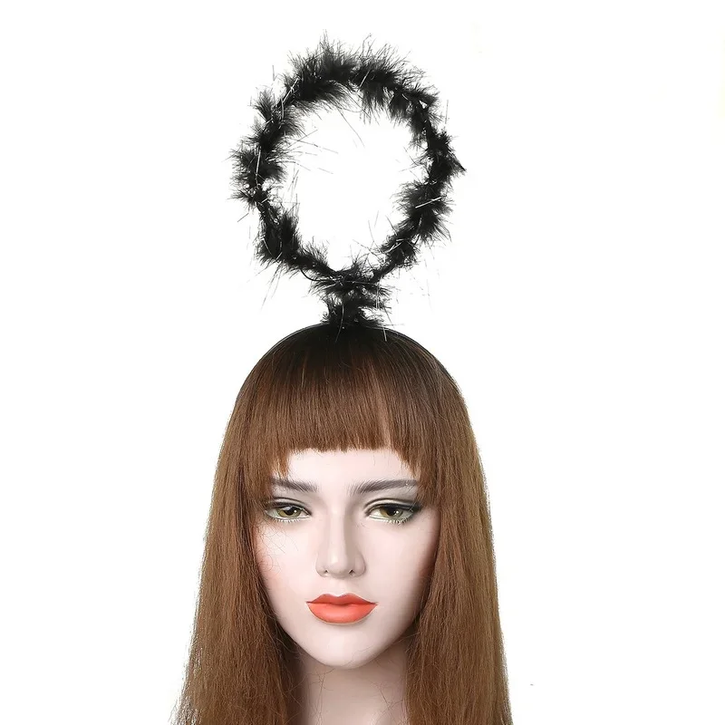 20pcs Adults Kids Plush Cartoon Feather Angel Halo Headbands Black Birthday Party  Cosplay Costume  Christmas Halloween