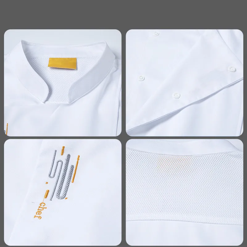 زي الشيف الأبيض للرجال، ملابس الطبخ، قمصان، سترة الشيف الاحترافية، معطف، ملابس العمل، مطعم غربي، خدمة الطعام في الفنادق