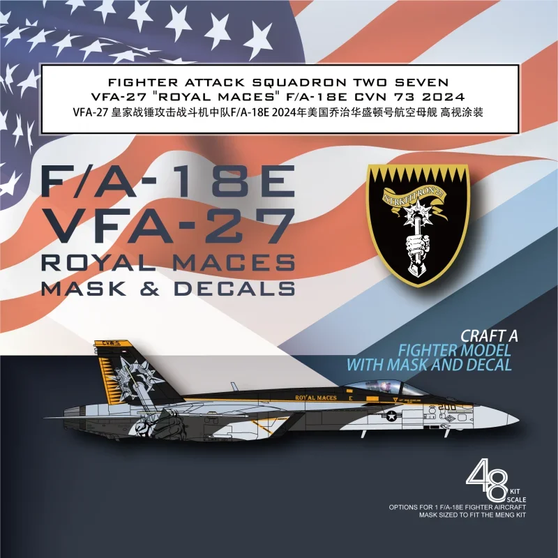 

GALAXY G48086 VFA-27 "ROYAL MACES" F/A-18E CVN 73 2024 DIE-CUT FLEXIBLE MASK & DECEL FOR THE MENG LS-012 SCALE 1/48 KIT