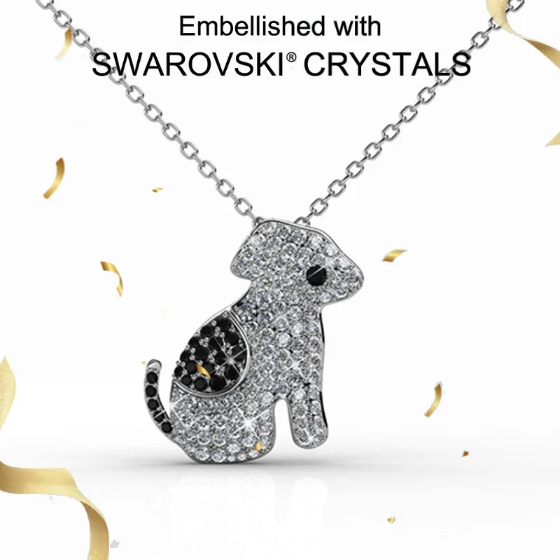 

Daisini Cute Dog Charm Pendant Necklace with Swarovski Crystals 925 Silver Jewelry Accessories for Women Puppy Gift