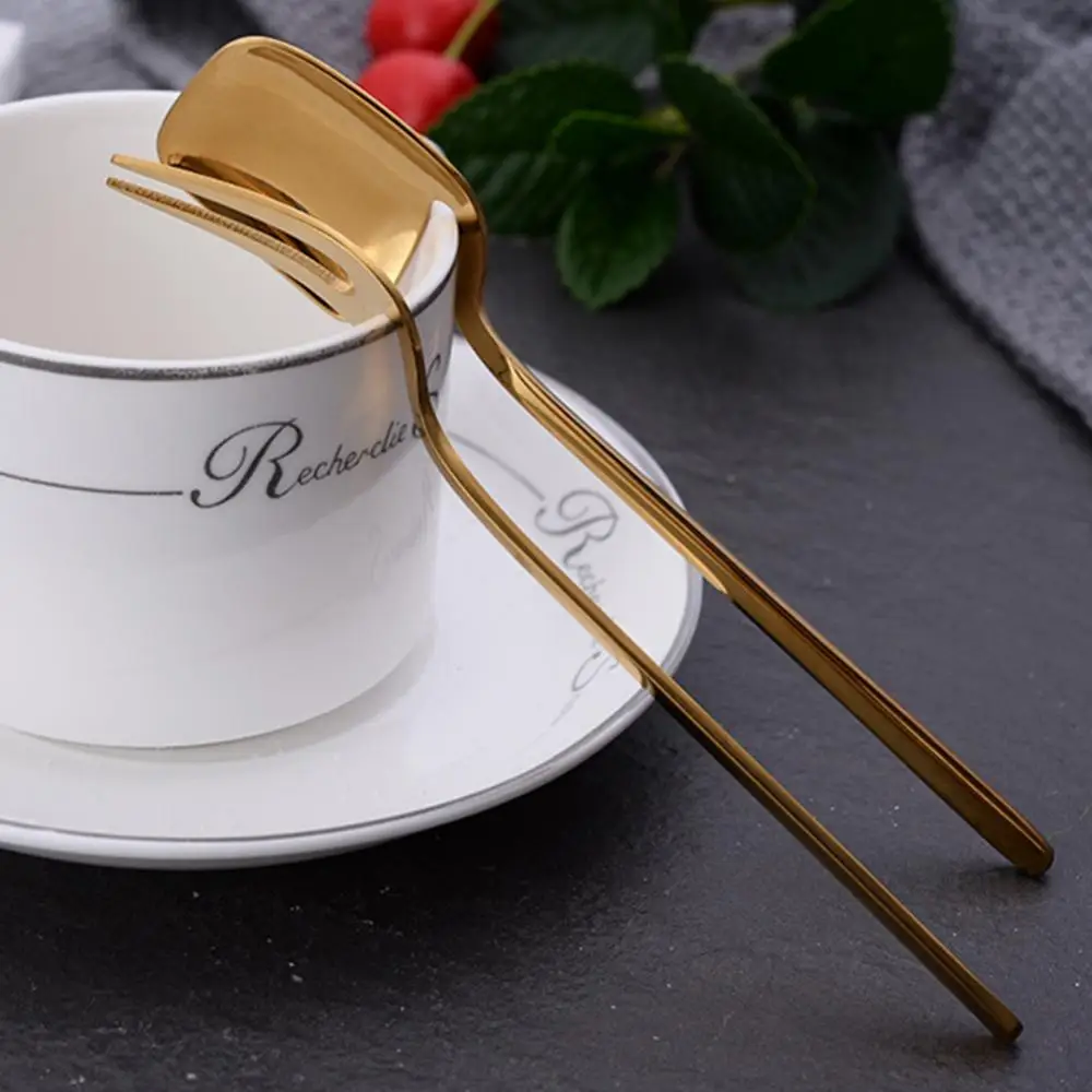 15cm Portable Stainless Steel Long Handle Coffee Ice Cream Dessert Mixing Spoon Fork