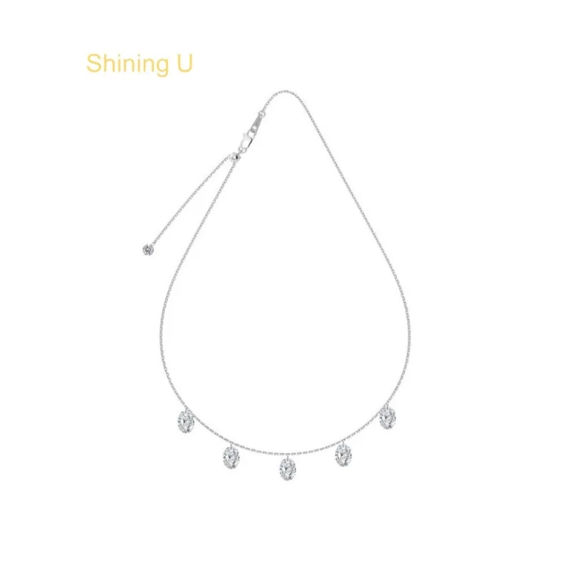Shining U S925 الفضة 4*6 مللي متر البيضاوي الزركون الأحجار الكريمة طقم مجوهرات قلادة للنساء غرامة مجوهرات الذكرى