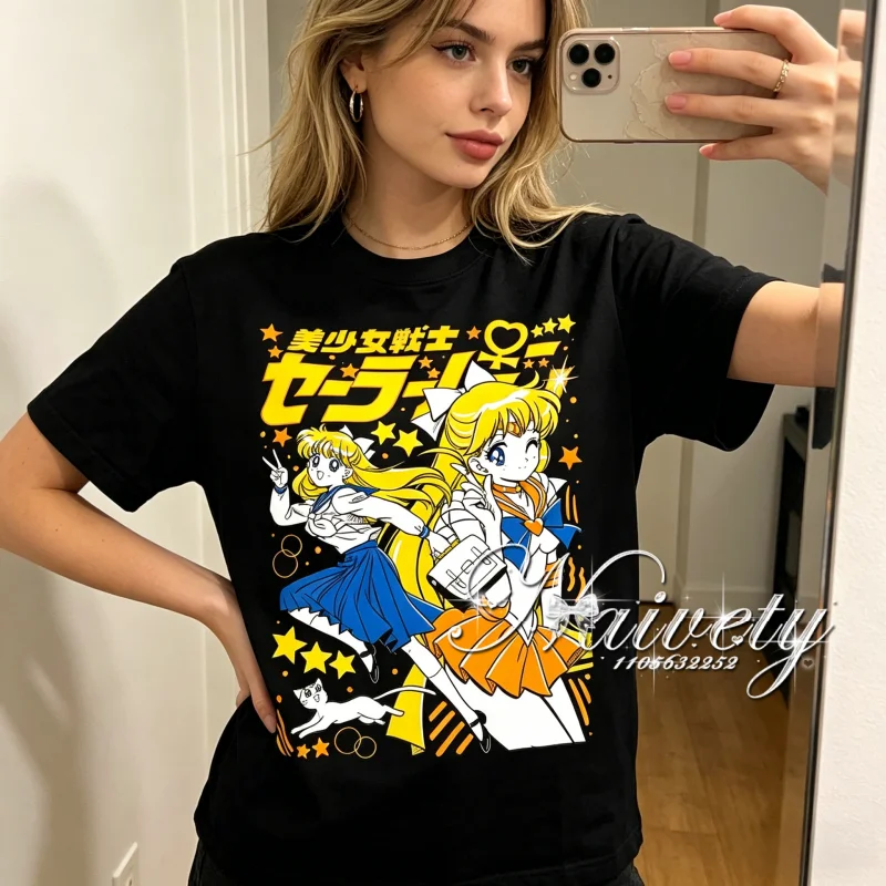 2026 Sommer Sailor Moon & Artemis Print Baumwoll-T-Shirt für Kinder & Erwachsene Übergröße Sportbekleidung Niedliches Anime Manga Grafik Oversized Tee
