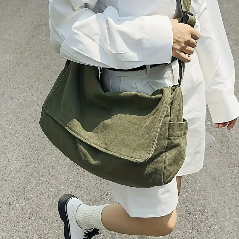 Large Capacity Canvas Shoulder Bags Solid Color Leisure Travel Bags for Women Harajuku Crossbody Handbags Female Messenger Bag