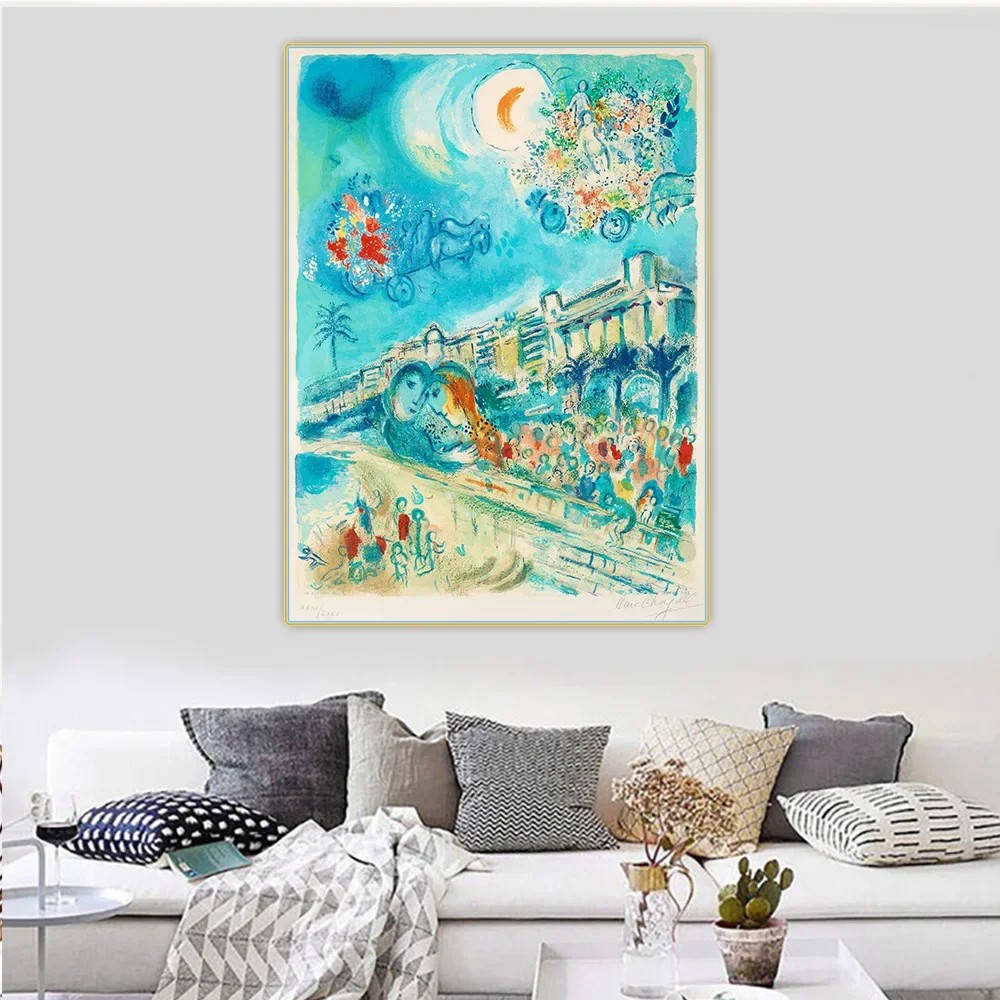 سيتون مارك شاجال 《كرنفال الزهور》 لوحة زيتية قماشية عمل فني شهير ملصق صورة جدار خلفية ديكور ديكور المنزل #4