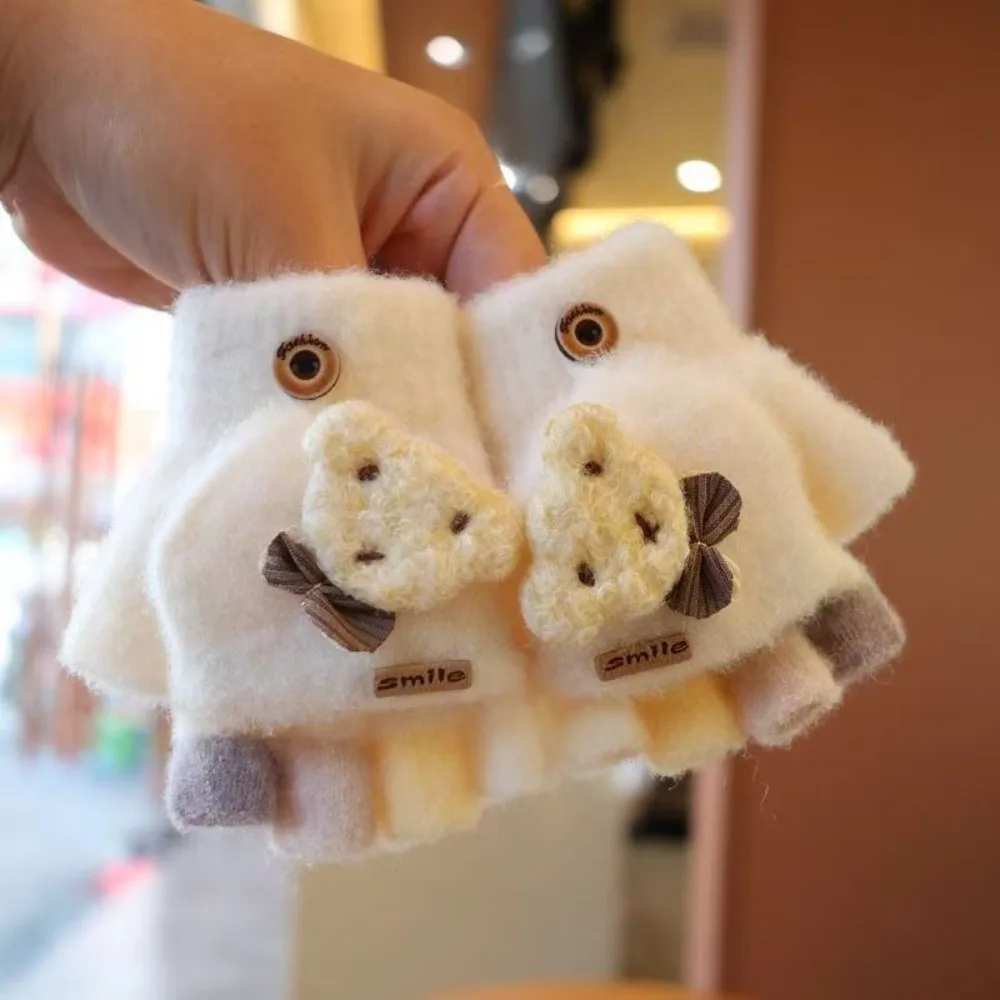 

0-3 Years Old Baby Flip-top Gloves Dual-purpose Windproof Infant Half-fingered Gloves Thickend Cosy Knitted Gloves Autumn Winter