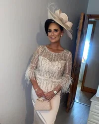 Customized  Classic White Mother of the Bride Gowns Glitter Sequins Feather Wedding Party Dresses robes invitée mariage