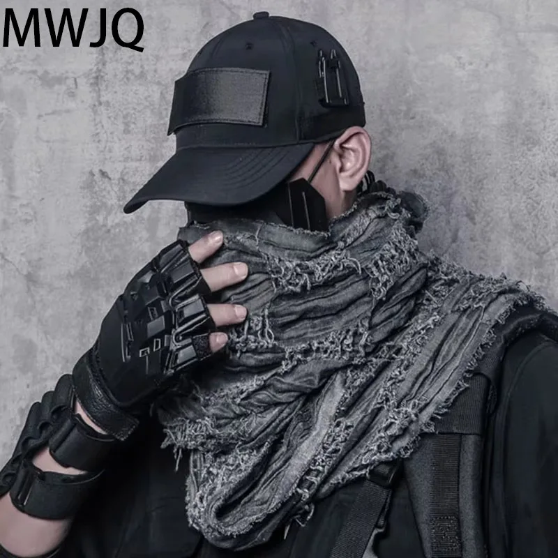

MWJQ Мужской нишевый уничтовый дизайн, темный стиль, черный модный потертый изношенный весенний новый мужской шарф 2021, уличный мужской шарф 010106