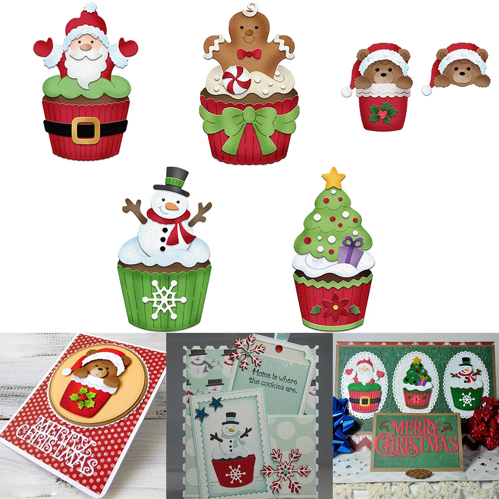 5 Sets Metal Cutting Dies Santa Claus Snowman Bear Gingerbread Christmas Tree Cupcake DIY Scrapbooking Card Paper aking Template