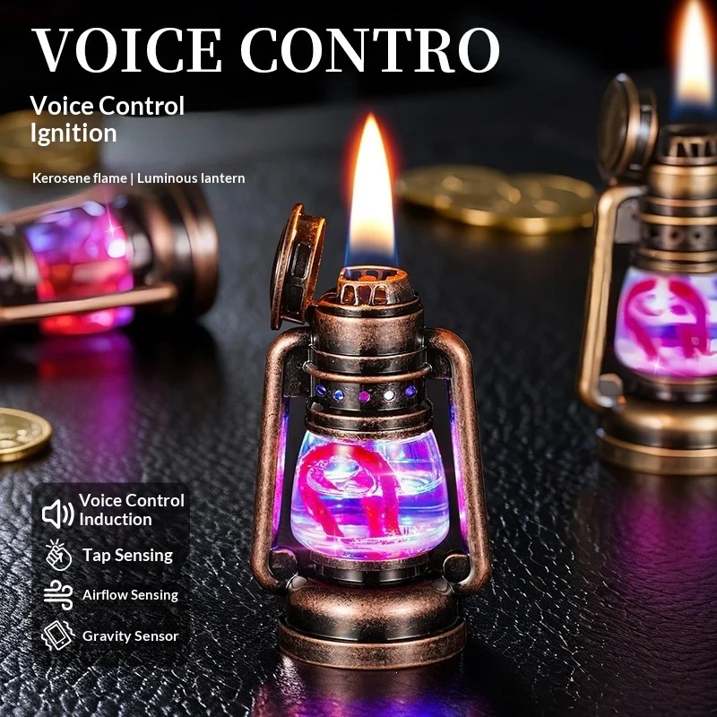 2026 Retro Luminous Barn Lantern Voice Controlled Ignition Open Flame Kerosine Lighter Transparent Gas Window Electric Lighters