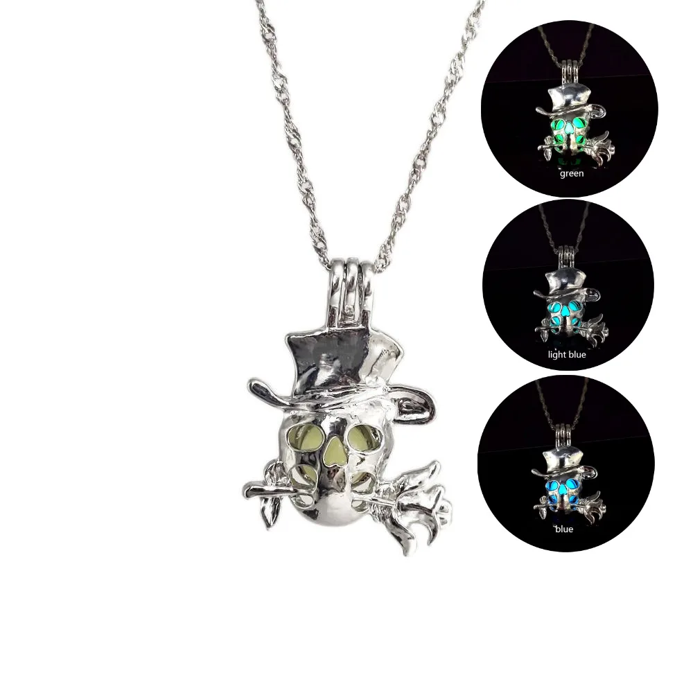 Colar luminoso europeu e americano de Halloween, pingente luminoso de caveira Mr. Rose da moda, acessórios ocos abertos