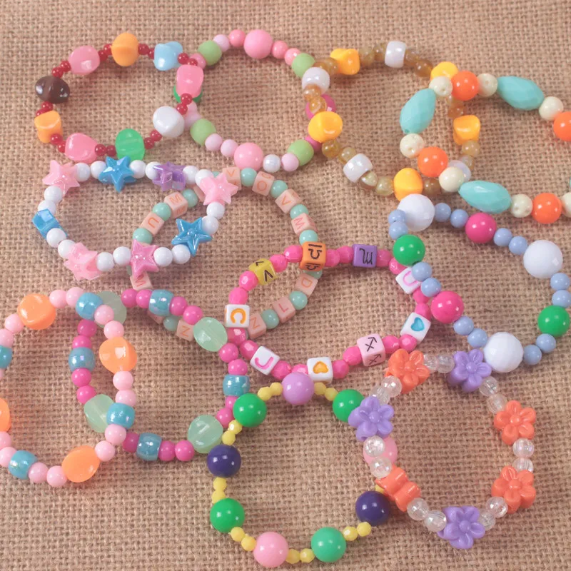 

20/50/100Pcs/Let Colourful Acrylic Bracelets Little Girls Bracelets Kit Kids Fashion Jewelry For Family Friends Jewerly Gifts