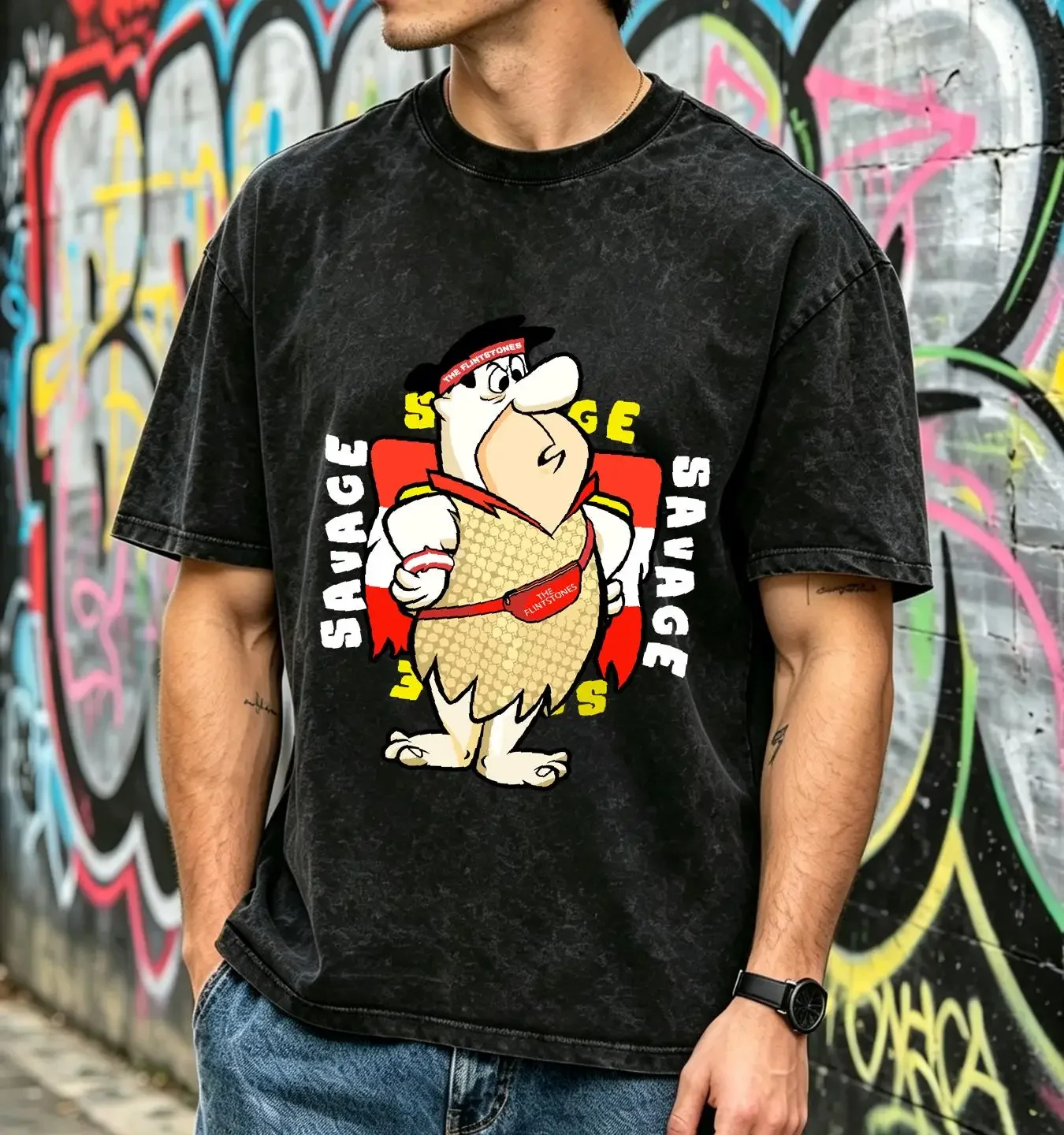 washed T Shirt Solid Navy Blue 2018 Hanna Barbera Fred Flintstone Men's Size XL vintage Washed Soft Versatile