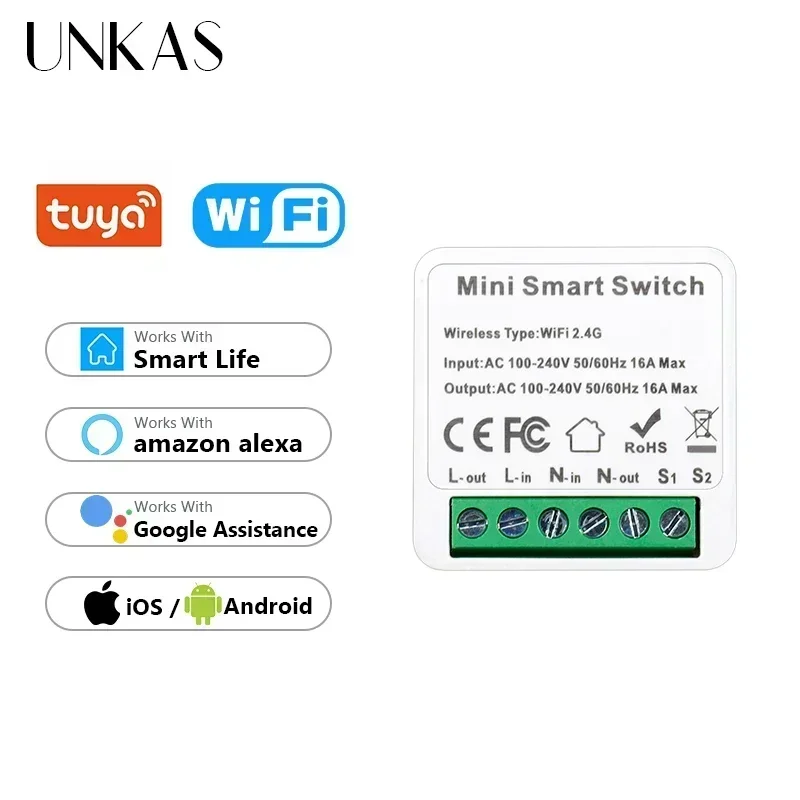 

Works With Tuya Wifi Smart Switch Module Support 2 Way Control Smart Home DIY Universal Breaker 16A Works with Alexa Google Home