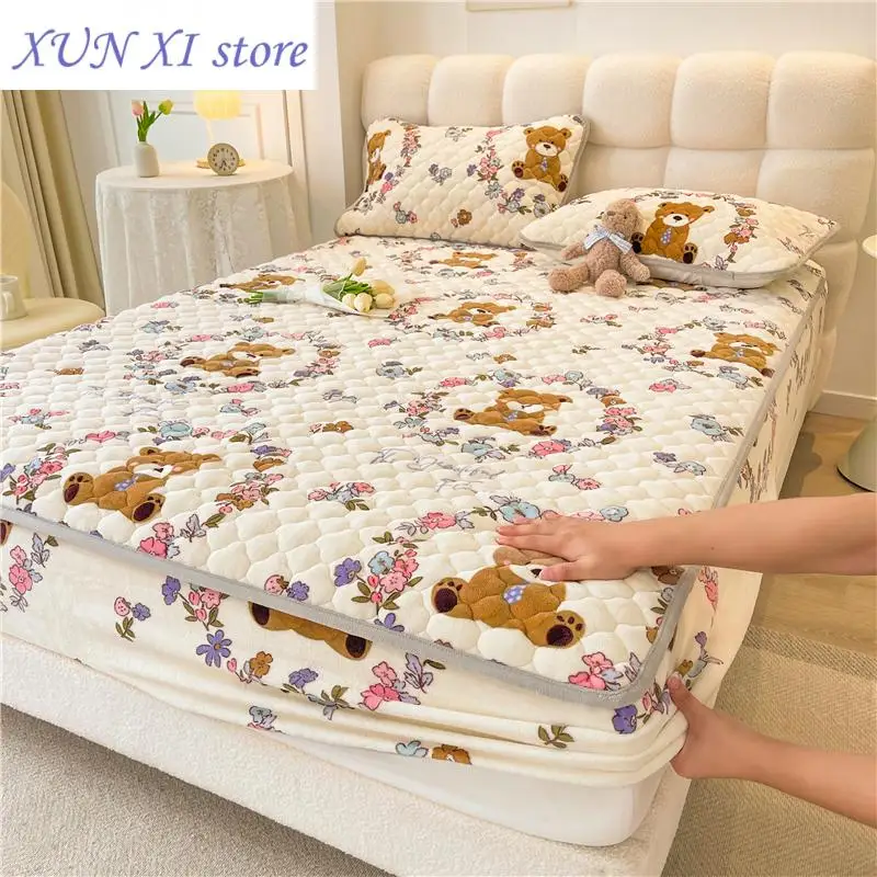 

2023 Thickened Mattress Covers Velvet Bed Cover Quilted Fitted Sheet fundas de Cartoon Style Bedspread for Kid(No Pillowcase)