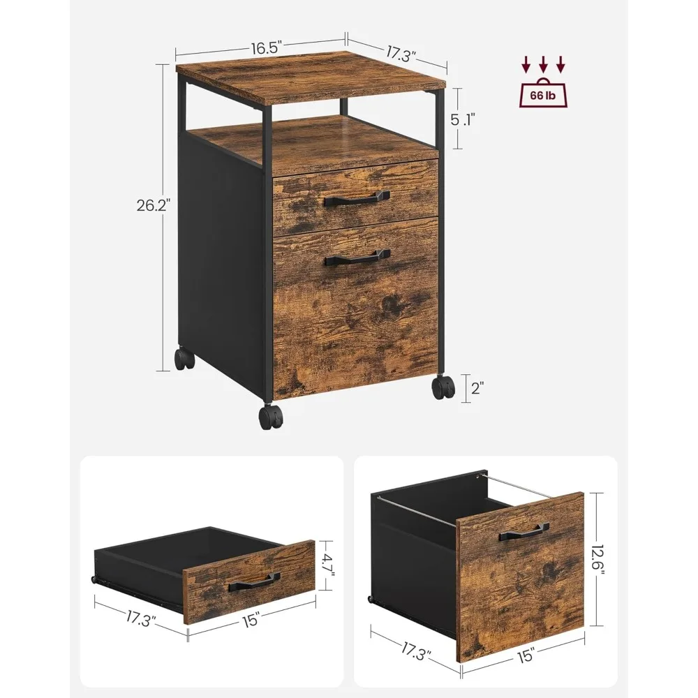 Vasagle Archiefkast, Mobiele Archiefkast Met Wielen, 2 Laden, Open Plank, Voor A4, Lettergrootte, Opknoping Dossiermappen,