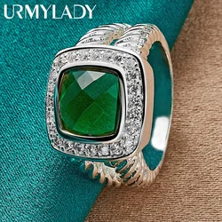 URMYLADY 925 Sterling Silver Square Green Zircon 7-10# Ring For Women Wedding Charm Engagement Fashion Jewelry