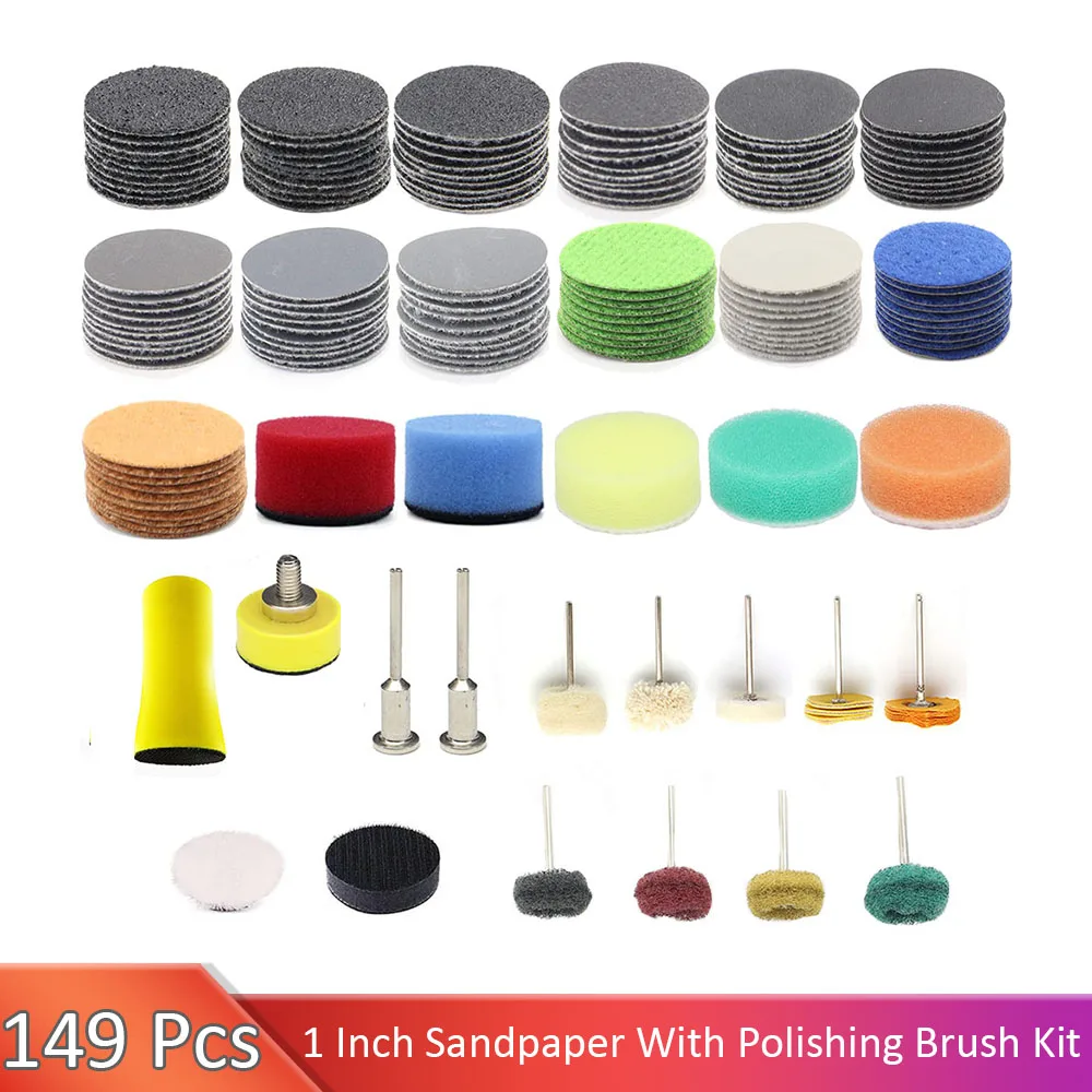 

149 Pcs 1 Inch Sanding Discs Hook and Loop 60 to 10000 Wet Dry Sandpaper with 1/8" Shank Backing Pad Hand Sanding Block Sponges