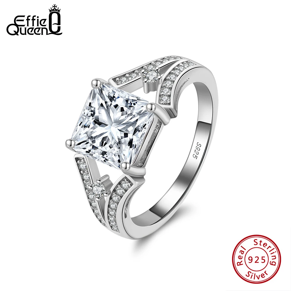 Effie Queen 925 Sterling Silver Eternity Rings 8mm 8A Premium Cubic Zirconia Size 6/7/8/9 With Two Row CZ Wearing Present LZR16