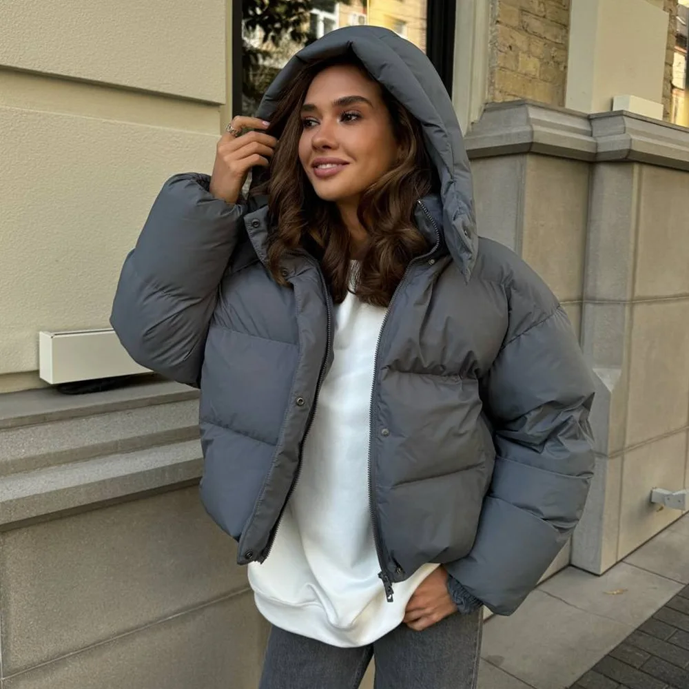 سترة قطن للنساء 2025 شتاء جديد معطف قطني فضفاض سترة قطن قصيرة مقنعين #4