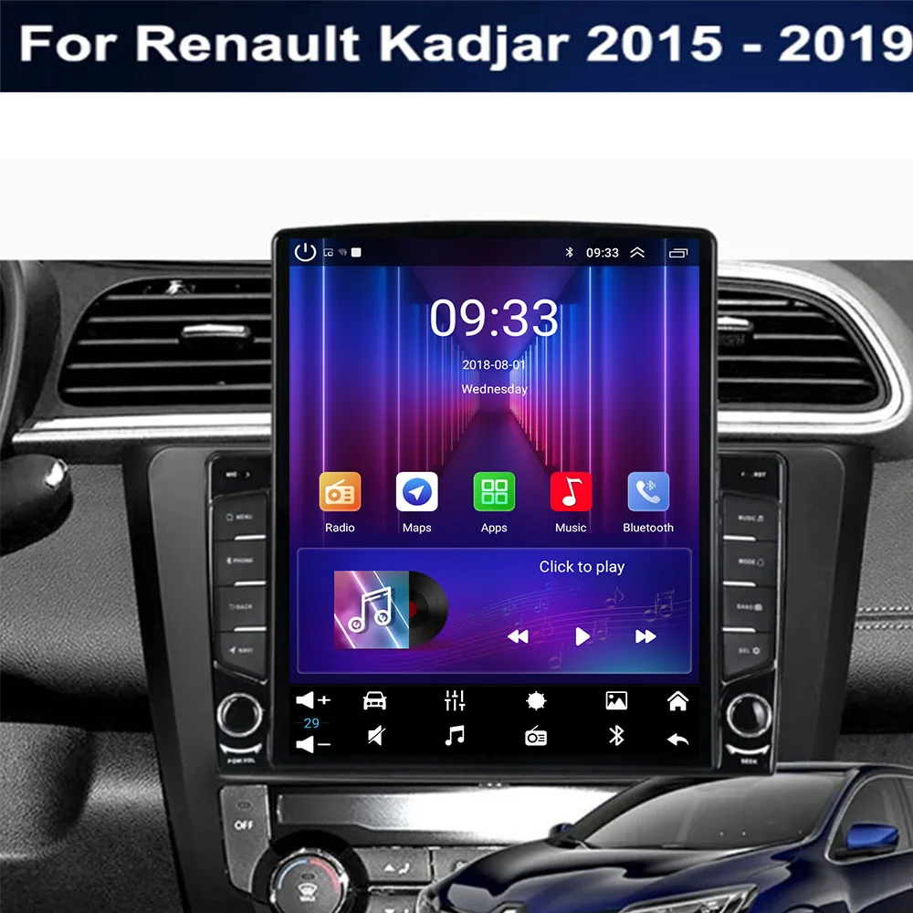 Android 14 Carplay For Renault Kadjar 2015- 2025 For Tesla Style 9.7Inch Car Multimedia Player 5G Wifi Navigation Touch Display