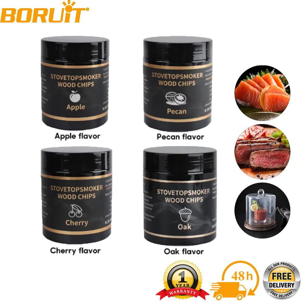 BORUiT Smoked Wood Chips 4PCS/Set Portable Molecular Cuisine Gourmet  Cold Smoke Generator  Wood Chips For Meat Food Cocktai