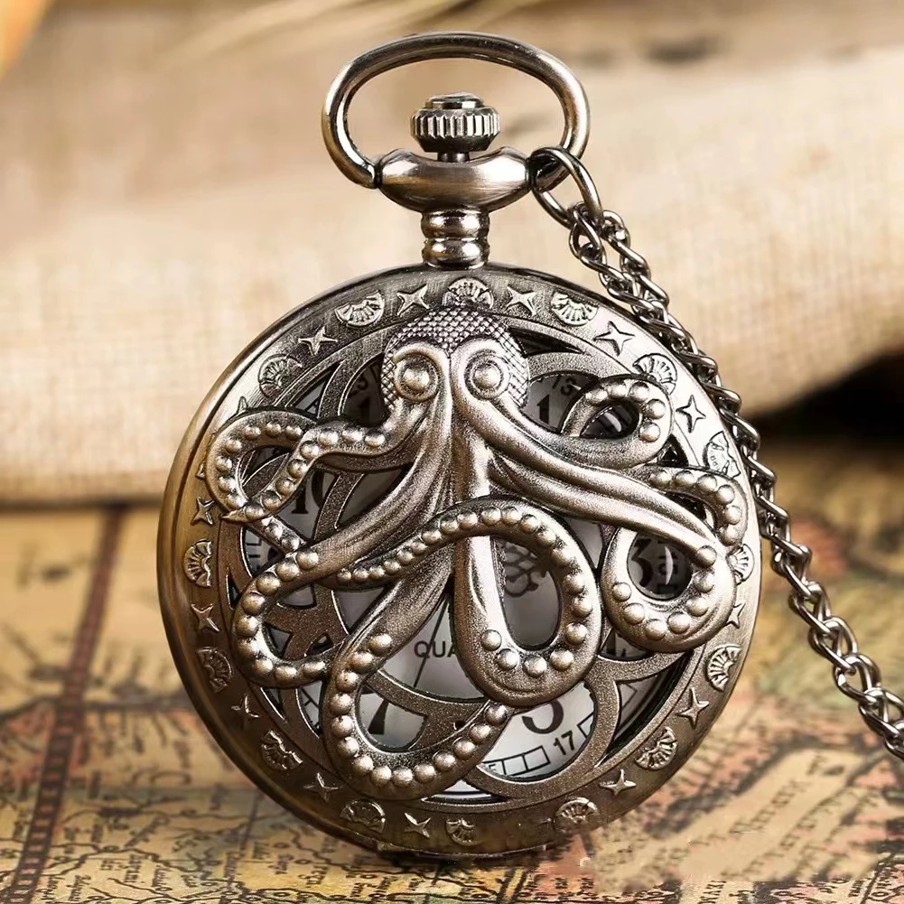 Осьминог полые креативные ретро карманные часы большие цифры студент Римский экзамен Ностальгический Осьминог мультфильм