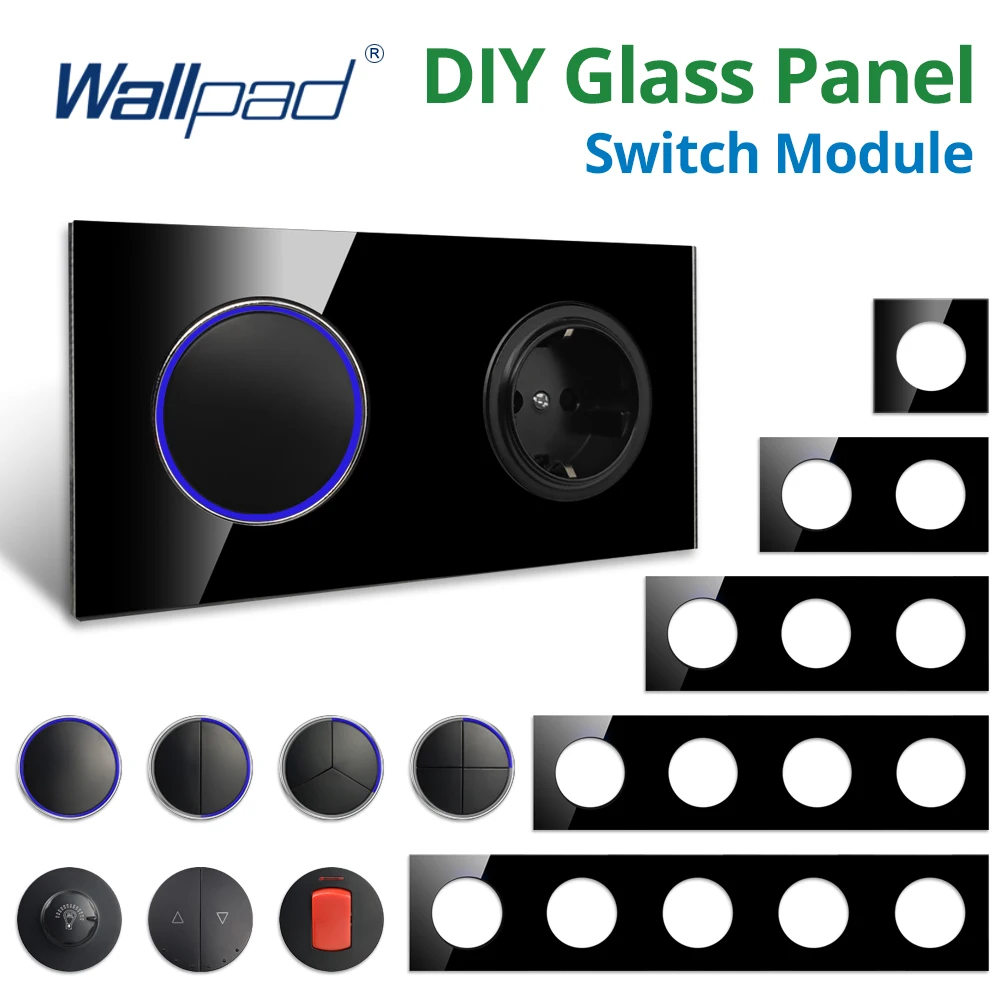 DIY Wallpad 1 2 3 4 Gang 2 Way With Circle LED Indicator Black Glass Wall Light Switch Free Combination