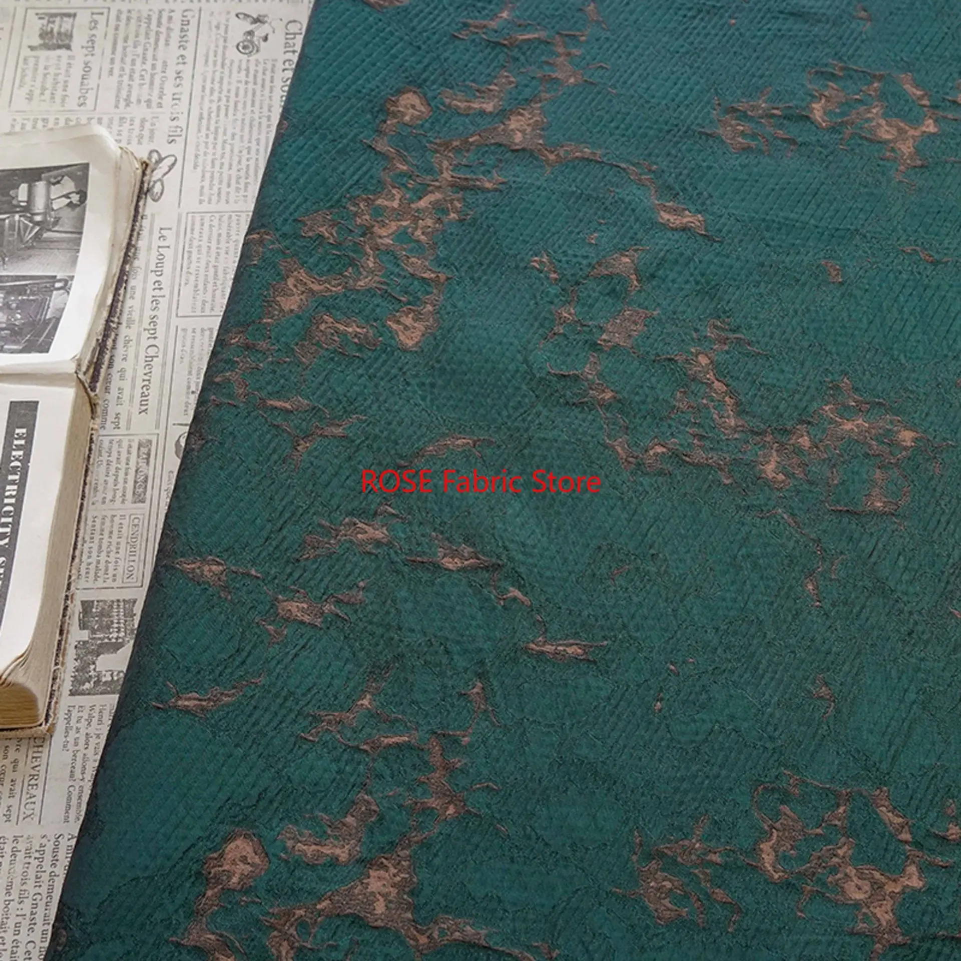 1 meter Retro Green Brown Irregular Moss Texture Jacquard Fabric Chinese Style Women's Dress Skirt Bag Yarn Dyed Sewing Fabric